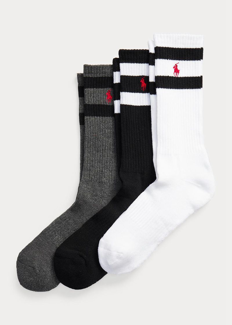 Calcetines Polo Ralph Lauren Hombre Atlético Crew Three-Pack Chile Blancas NYKGR-1257